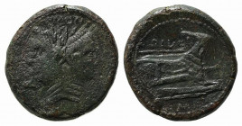 Sextus Pompey, Sicilian mint, 43-36 BC. Æ As (30mm, 21.91g, 12h). Laureate head of Janus with features of Pompey the Great; MGN above. R/ Prow of gall...