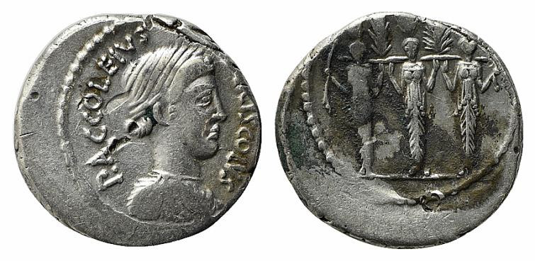 Roman Imperatorial, P. Accoleius Lariscolus, Rome, 41 BC. AR Denarius (19.5mm, 4...