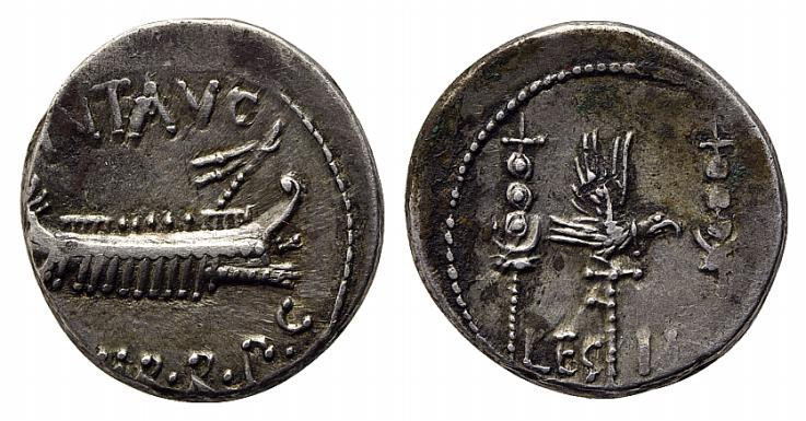 Mark Antony, Patrae(?), Autumn 32-spring 31 BC. AR Denarius (17.5mm, 3.82g, 8h)....