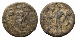 Roman PB Tessera, c. 1st century BC - 1st century AD (18mm, 5.91g, 12h). Fortuna standing l., holding rudder and cornucopiae. R/ Mercury standing l., ...