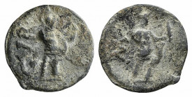Roman PB Tessera, c. 1st century BC - 1st century AD (18.5mm, 3.61g, 12h). Soldier standing facing, holding sword(?) and shield. R/ Soldier standing f...