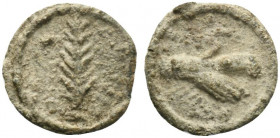 Roman PB Tessera, c. 1st century BC - 1st century AD (15mm, 2.11g, 9h). Two clasped hands. R/ Branch. Rostowzew 1768. Good VF