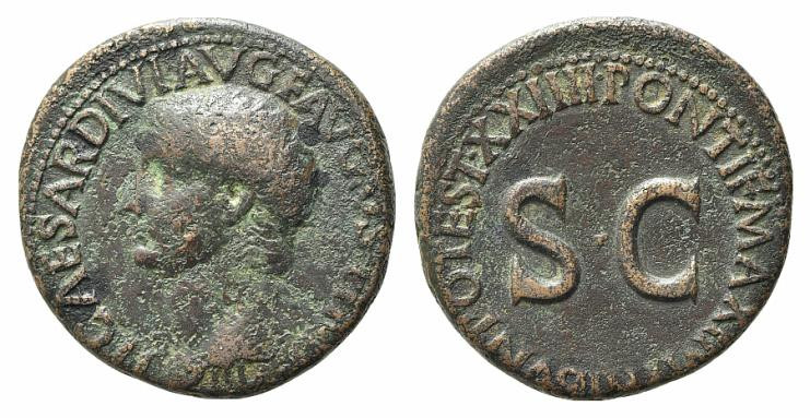 Tiberius (14-37). Æ As (27.5mm, 10.43g, 12h). Rome, 22-3. Laureate head l. R/ Le...
