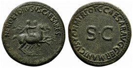 Nero and Drusus Caesar (died AD 31 and 33, respectively). Æ Dupondius (29mm, 15.61g, 6h). Rome, AD 37-8. Nero and Drusus Caesar on horseback riding r....