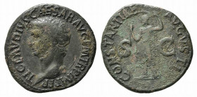 Claudius (41-54). Æ As (29.5mm, 9.74g, 5h). Rome, 41-2. Bare head l. R/ Constantia standing l., raising hand and holding spear. RIC I 95. Good Fine
