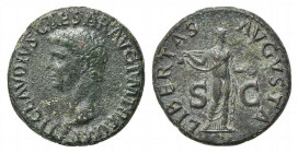 Claudius (41-54). Æ As (28.5mm, 12.15g, 6h). Rome, 42-3. Bare head l. R/ Libertas standing r., holding pileus and extending hand. RIC I 113. Near VF