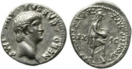 Nero (54-68). AR Denarius (18mm, 3.51g, 3h). Lugdunum, 60-1. Youthful bare head r. R/ Roma standing r., holding and inscribing shield supported on kne...
