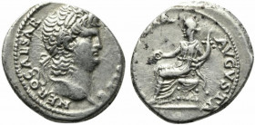 Nero (54-68). AR Denarius (18mm, 3.62g, 6h). Rome, 64-65. Laureate head r. R/ Concordia seated l., holding patera and cornucopia. RIC I 49; RSC 67. VF