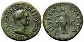 Galba (68-69). Æ Sestertius (35mm, 24.85g, 6h). Rome, c. October AD 68. Laureate and draped bust r. R/ Libertas standing l., holding pileus and sceptr...