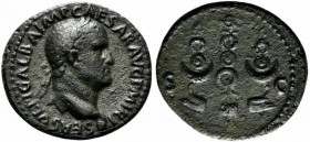 Galba (68-69). Æ As (29mm, 10.76g, 6h). Rome, December AD 68. Laureate head r., small globe at point of bust. R/ Aquila between two signa, each set on...