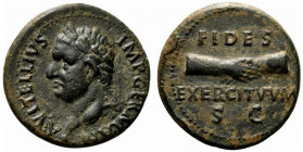 Vitellius (AD 69). Æ As (28mm, 10.66g, 6h). Spanish (Tarraco?) mint, c. January-June. Laureate head l., globe at point of neck. R/ Clasped r. hands. R...