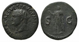 Titus (Caesar, 69-79). Æ As (26mm, 9.31g, 6h). Rome, 80-1. Laureate head l. R/ Spes standing l., holding flower and raising hem of skirt. RIC II 238. ...