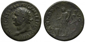 Titus (79-81). Æ Sestertius (34mm, 18.22g, 6h). Rome, 80-1. Laureate head l. R/ Annona standing l., holding statuette of Aequitas and cornucopia; at f...