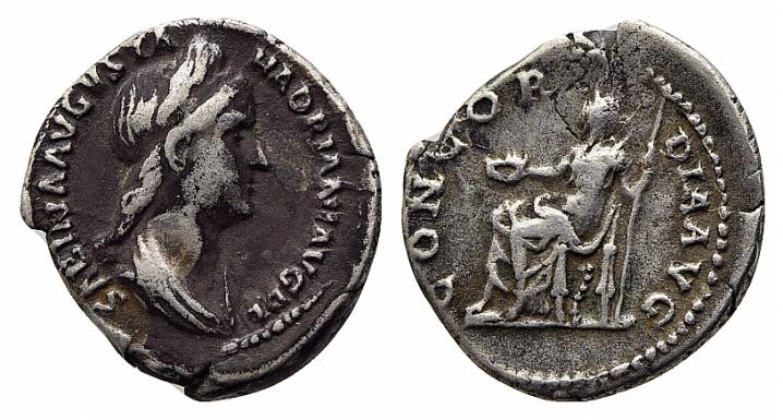 Sabina (Augusta, 128-136/7). AR Denarius (18mm, 3.19g, 6h). Rome, c. 128-134. Dr...