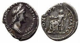 Sabina (Augusta, 128-136/7). AR Denarius (18mm, 3.19g, 6h). Rome, c. 128-134. Draped bust r., wearing stephane. R/ Concordia seated l., holding patera...