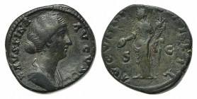 Faustina Junior (Augusta, 147-175). Æ As (25mm, 13.35g, 12h). Rome, c. 154-7. Draped bust r. R/ Concordia standing l., holding patera and cornucopia. ...