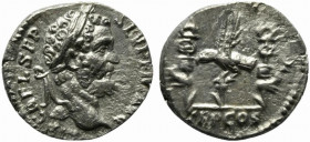Septimius Severus (193-211). AR Denarius (17mm, 2.56g, 12h). Legionary issue. Rome, AD 193. Laureate head r. R/ LEG XI C L, aquila flanked by two sign...