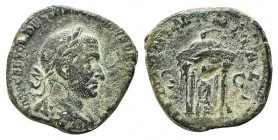 Trebonianus Gallus (251-253). Æ Sestertius (30mm, 16.88g, 11h). Rome, 251-2. Laureate, draped and cuirassed bust r. R/ Statue of Juno seated facing, h...