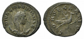 Diva Mariniana (died before 253). AR Antoninianus (22.5mm, 4.15g, 12h). Rome, 254-6. Veiled and draped bust r., set on crescent. R/ Apotheosis of Mari...