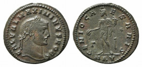 Maximinus II (Caesar, 305-309). Æ Follis (26.5mm, 6.41g, 12h). Cyzicus, AD 309. Laureate head r. R/ Genius standing l., holding patera and cornucopia;...