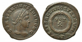 Constantine II (Caesar, 316-337). Æ Follis (18.5mm, 2.70g, 12h). Rome, AD 321. Laureate head r. R/ Wreath enclosing VOT/X in two lines; RT. RIC VII 24...