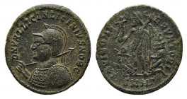 Licinius II (Caesar, 317-324). Æ Follis (19mm, 3.10g, 11h). Heraclea, 321-4. Helmeted and cuirassed bust l., holding spear over shoulder and shield. R...