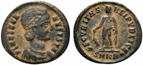 Helena (Augusta, 324-328/30). Æ Follis (21mm, 2.81g, 12h). Cyzicus, 325-6. Diademed and draped bust r. R/ Securitas standing l., holding olive branch;...