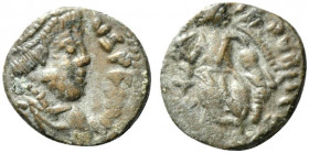 Johannes (Usurper, 423-425). Æ (11.5mm, 1.20g, 12h). Uncertain mint. Pearl-diademed, draped and cuirassed bust r. R/ Victory advancing l., holding tro...