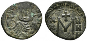 Theophilus (829-842). Æ 40 Nummi (22mm, 3.47g, 6h). Syracuse, 830-842. Crowned facing bust, wearing chlamys and holding globus cruciger. R/ Large M; X...