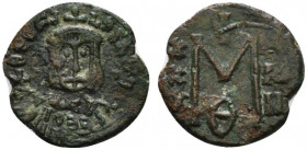 Theophilus (829-842). Æ 40 Nummi (20mm, 4.39g, 6h). Syracuse, 830-842. Crowned facing bust, wearing chlamys and holding globus cruciger. R/ Large M; X...