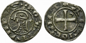 Crusaders, Antioch. Bohemund IV or V (1201-1251). BI Denier (18mm, 0.94g, 3h). Helmeted and mailed head l.; crescent before, star behind. R/ Cross pat...