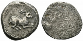 Etruria, Populonia, late 4th-3rd century BC. Replica of Drachm (17mm, 3.87g). Hare leaping r. R/ Blank. Cf. HNItaly 223 (for prototype). Modern replic...