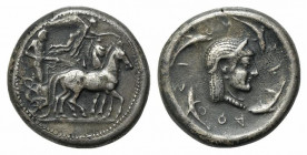 Sicily, Syracuse. Gelon I (485-478 BC). Replica of Tetradrachm (25.5mm, 16.50g, 6h). Charioteer driving slow quadriga r.; above, Nike flying r., crown...