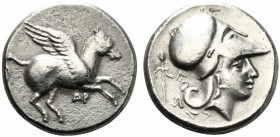Akarnania, Argos Amphilochikon, c. 340-300 BC. Replica of Stater (21mm, 8.37g, 12h). Pegasos flying r. R/ Helmeted head of Athena r.; thyrsos behind. ...