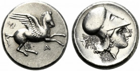 Epeiros, Ambrakia, c. 4th century BC. Replica of Stater (21mm, 8.37g, 12h). Pegasos flying r. R/ Helmeted head of Athena r.; boukranion behind. Modern...