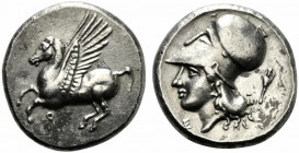 Corinth, c. 350/45-285 BC. Replica of Stater (21mm, 8.45g, 12h). Pegasos flying l. R/ Helmeted head of Athena l.; amphora behind. Cf. Pegasi 375 (for ...