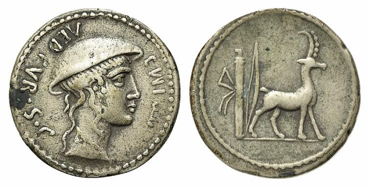 Cn. Plancius, Rome, 55 BC. Replica of Denarius (18.5mm, 3.32g, 12h). Female head...