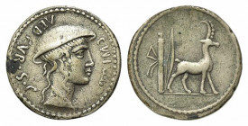 Cn. Plancius, Rome, 55 BC. Replica of Denarius (18.5mm, 3.32g, 12h). Female head (Diana Planciana?) r., wearing causia. R/ Cretan goat standing r.; bo...
