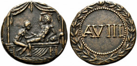 Anonymous, temp. Tiberius (14-37). Replica of Tessera - Spintria (35mm, 28.23g, 12h). Erotic scene. R/ Large AVIII within beaded circular border and w...