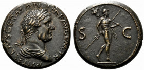 Vitellius (AD 69). Replica of Sestertius (34mm, 30.44g, 12h). Laureate and draped bust r. R/ Mars advancing r., holding spear and trophy. Modern repli...