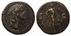 Domitian (81-96). Replica of Sestertius (33.5mm, 25.47g, 6h). Eastern mint. Laureate head r. R/ Mars advancing r., holding trophy over shoulder and sp...