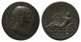 Trajan (98-117). Replica of Sestertius (32.5mm, 24.99g, 6h). Rome, c. 112-4. Laureate bust r., slight drapery. R/ Via Traiana reclining l., head r., r...