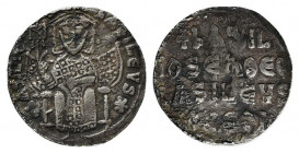 Basil I (867-886). Replica of 40 Nummi (27mm, 5.29g, 6h). Constantinople, 879-886. Basil enthroned facing, holding labarum. R/ Legend in four lines. C...