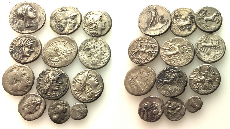 Lot of 12 Greek and Roman Republican AR coins, to be catalog. Lot sold as is, no...