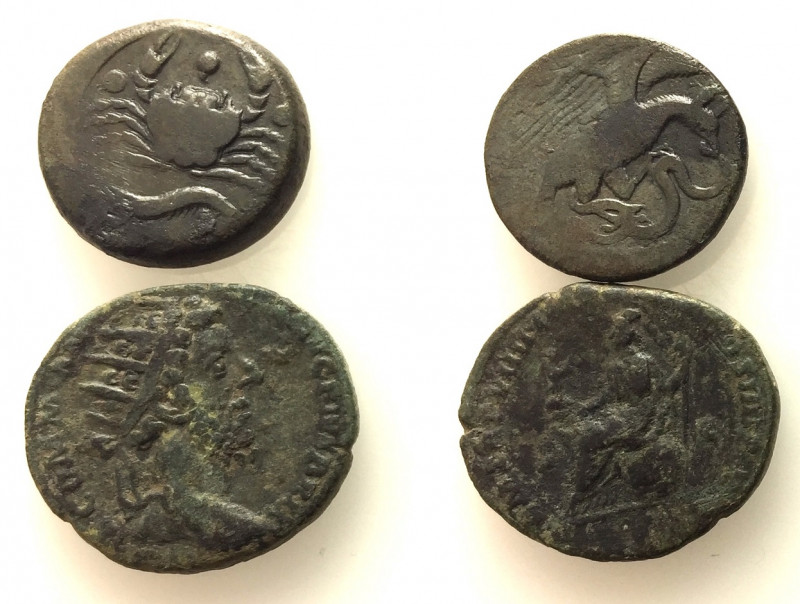 Mixed lot of 2 Æ Greek and Roman Imperial coins, including Sicily, Akragas and C...