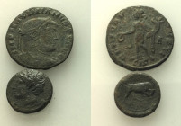 Mixed lot of 2 Æ Greek and Roman Imperial coins, including Sicily, Syracuse and Maximianus Follis. Lot sold as is, no return