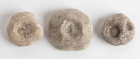 Lot of three Sasanian clay bullae; ca. 5th century AD; diam. max cm 7