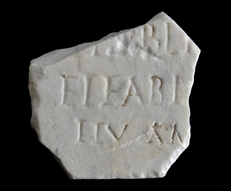 Roman Marble Slab with Funerary Inscription, ca. 2nd century AD; height cm 11, l...