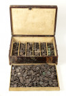 Large lot hundreds Sulfur Cast inside an old suitcase, 19th century copies of Roman Sestertii/Medallions, including Augustus, Hadrian, Sabina, Antonin...