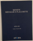 Astarte Asta No. XIV. Monete Medaglie e Placchette. Lugano 24 Aprile 2004. Brossura ed. pp.128 lotti 780, numerose tavv a colori. Buono stato.